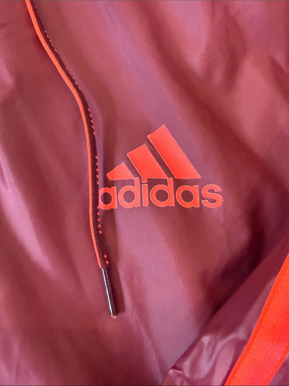 adidas Burgundy Windbreaker with neon Red Stripe Accents and Hood-large